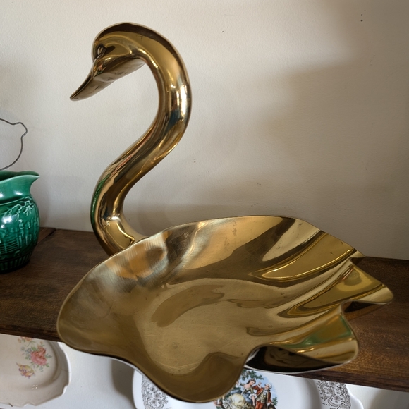 Very Large Brass Swan Bowl Duck Vintage Big Rare Mid Century Modern MCM Planter - Picture 6 of 11